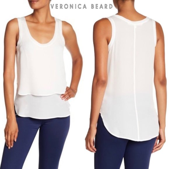 VERONICA BEARD Raw Edge Silk Off-White Tank Top - Picture 1 of 7
